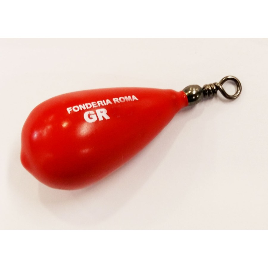 Plomb poire plastifié avec émerillon, rouge, 200 grammes.