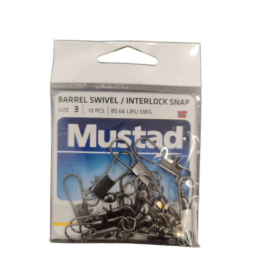 MUSTAD BARREL SWIVEL W/INTERLOCK SNAP SIZE 3