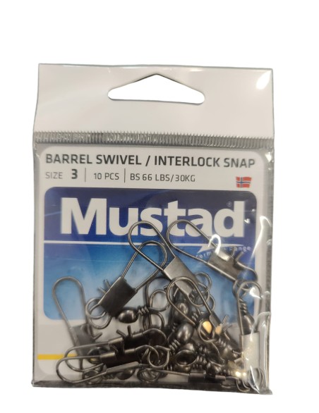 MUSTAD BARREL SWIVEL W/INTERLOCK SNAP SIZE 3