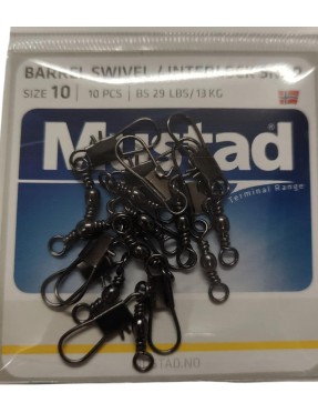 MUSTAD BARREL SWIVEL W/INTERLOCK SNAP SIZE 10