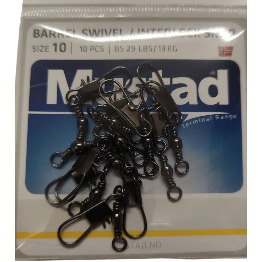 MUSTAD BARREL SWIVEL W/INTERLOCK SNAP SIZE 10