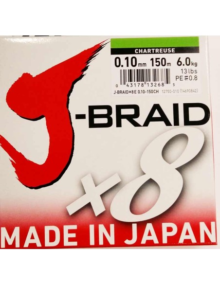 DAIWA J BRAID X8 0,10MM 150MT CHARTREUSE (VERDE CHIARO)
