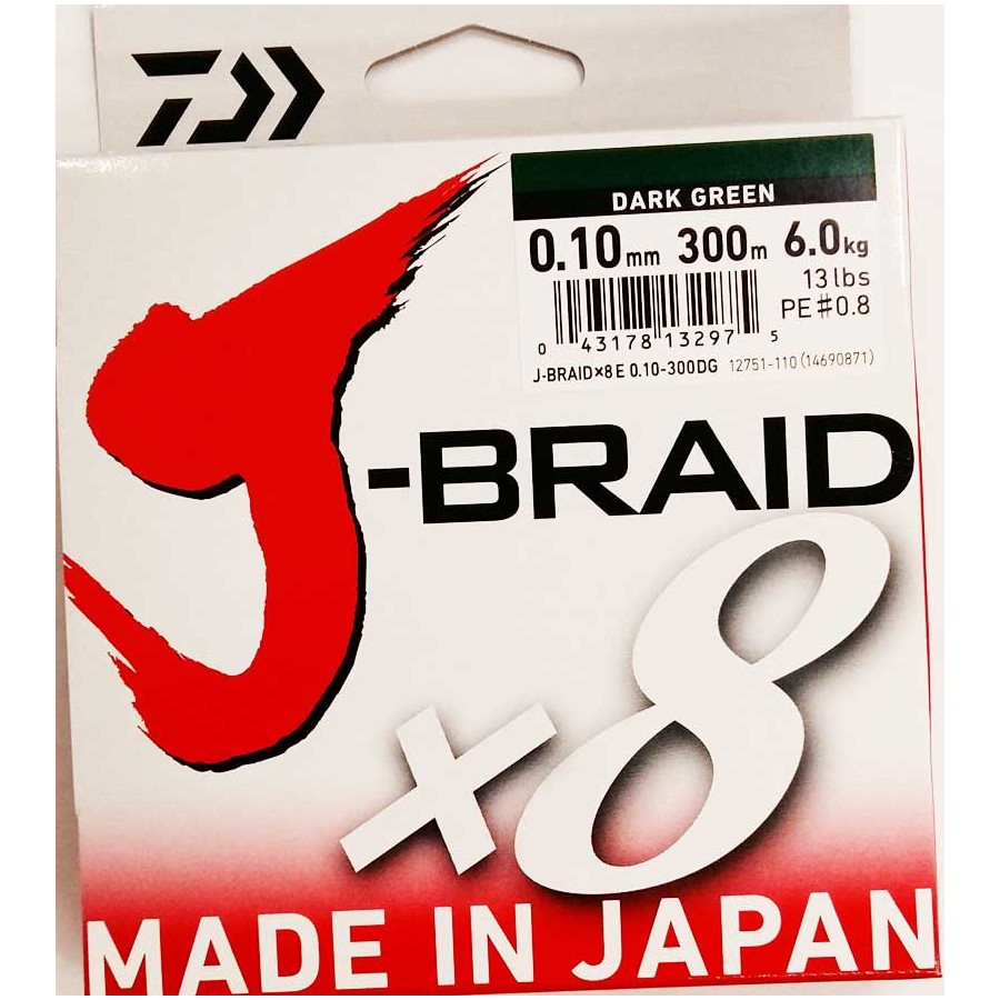 DAIWA J BRAID X8 0,13MM 300MT DARK GREEN (VERDE SCURO)