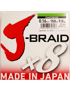 DAIWA J BRAID X8 0,16MM 150MT CHARTREUSE (VERDE CHIARO)