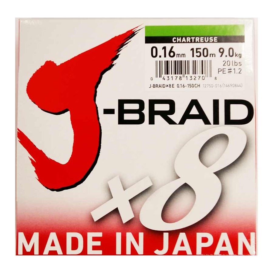 DAIWA J BRAID X8 0,16MM 150MT CHARTREUSE (VERDE CHIARO)