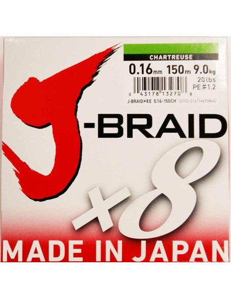 DAIWA J BRAID X8 0,16MM 150MT CHARTREUSE (VERT CLAIR