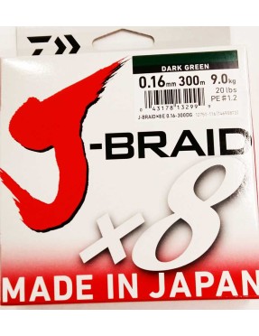 DAIWA J BRAID X8 0,16MM 300MT DARK GREEN (VERDE SCURO)