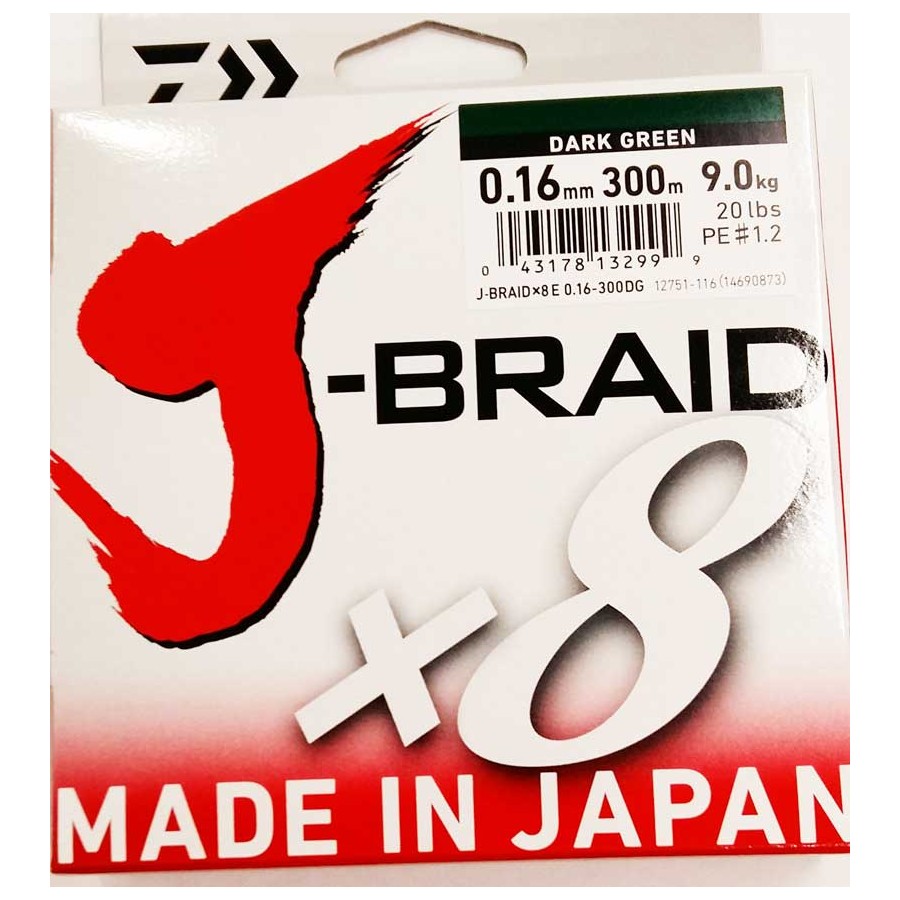 DAIWA J BRAID X8 0,16MM 300MT DARK GREEN (VERDE SCURO)