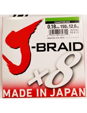 DAIWA J BRAID X8 0,18MM 150MT CHARTREUSE (VERDE CHIARO)