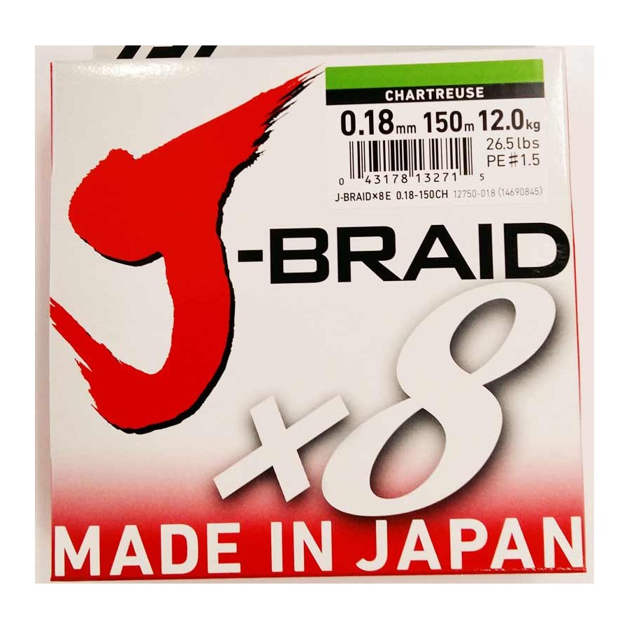 DAIWA J BRAID X8 0,18MM 150MT CHARTREUSE (VERDE CHIARO)