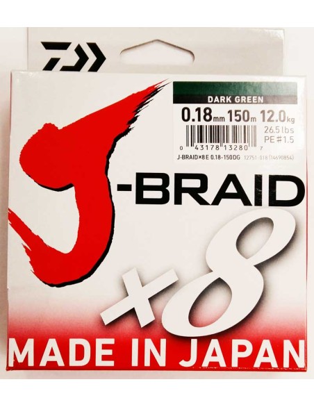 DAIWA J BRAID X8 0,18MM 150MT DARK GREEN (VERDE OSCURO)