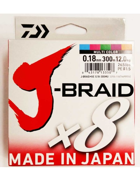 DAIWA J BRAID X8 0,18MM 300MT MULTICOLOR