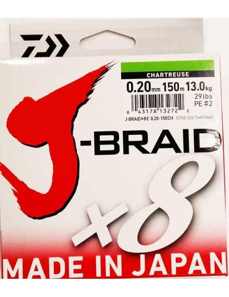 DAIWA J BRAID X8 0,20MM 150MT CHARTREUSE (VERDE CLARO)