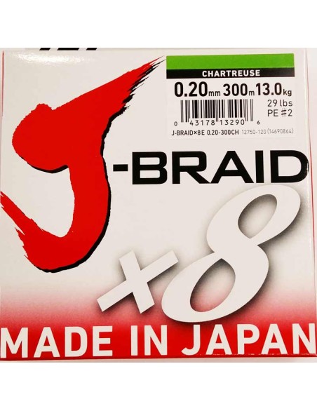 DAIWA J BRAID X8 0,20MM 300MT CHARTREUSE (VERDE CHIARO)