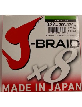 DAIWA J BRAID X8 0,22MM 300MT CHARTREUSE (VERDE CHIARO)