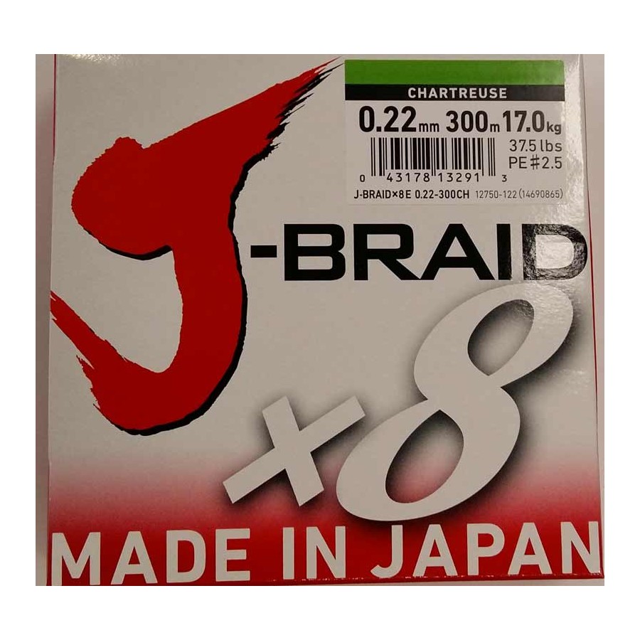 DAIWA J BRAID X8 0,22MM 300MT CHARTREUSE (VERDE CHIARO)