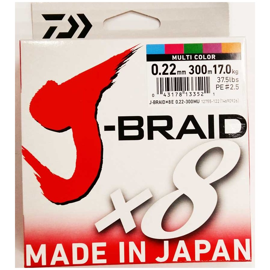 DAIWA J BRAID X8 0,22MM 300MT MULTICOLOR